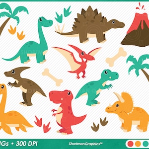 Dinosaur Clipart PNG - Cartoon - T-rex - Pterodactyl - Stegosaurus - Triceratops