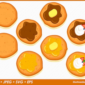 Pancakes Clipart - Honey or Syrup - Cream & Strawberry - SVG PNG