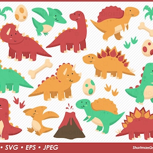 Dinosauro Clipart SVG PNG - Cartone animato - T-rex - Pterodattilo - Stegosauro - Triceratopo
