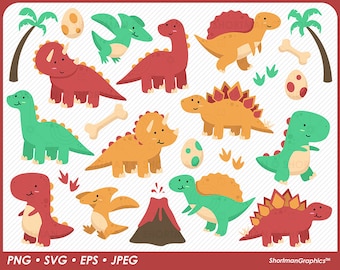 Dinosauro Clipart SVG PNG - Cartone animato - T-rex - Pterodattilo - Stegosauro - Triceratopo