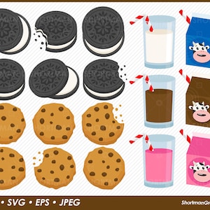 Ciasteczko z kawałkami czekolady i mleko Clipart - SVG PNG Pobierz