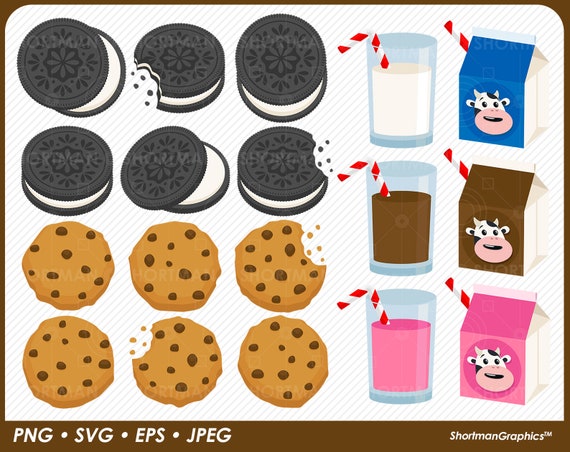 Chocolate Chip Cookie & Milk Clipart SVG PNG Download - Etsy