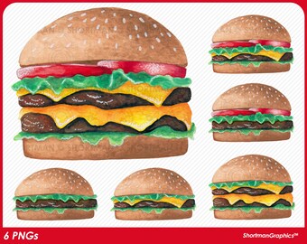 Clipart di hamburger ad acquerello - Download PNG di cheeseburger e hamburger