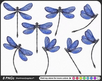 Blue Dragonflies watercolor Clipart PNG - Dragon Fly Clipart