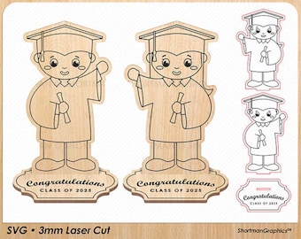 Graduation Boy & Girl - 3MM Wood - LASER CUT - SVG - Cap and Gown