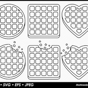 Waffles Outline - Round Square & Heart - SVG PNG
