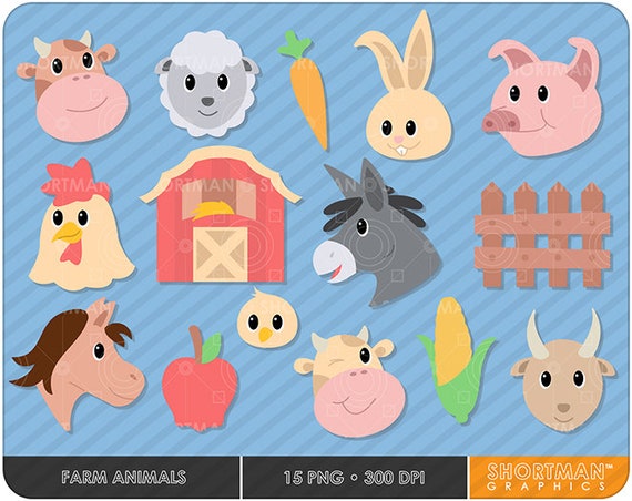 Farm Animal Faces Clipart Farm Animals Clipart Baby Farm Etsy