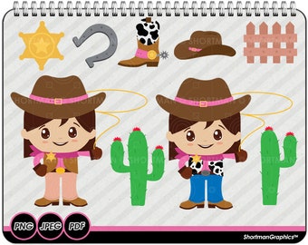 Cowgirl Clipart - Cowgirl Pink Cartoon - PNG JPEG PDF