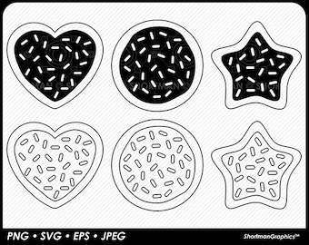 Stella - Cuore - Rotondo - Clipart di biscotti di zucchero a forma di - SVG - PNG - JPG