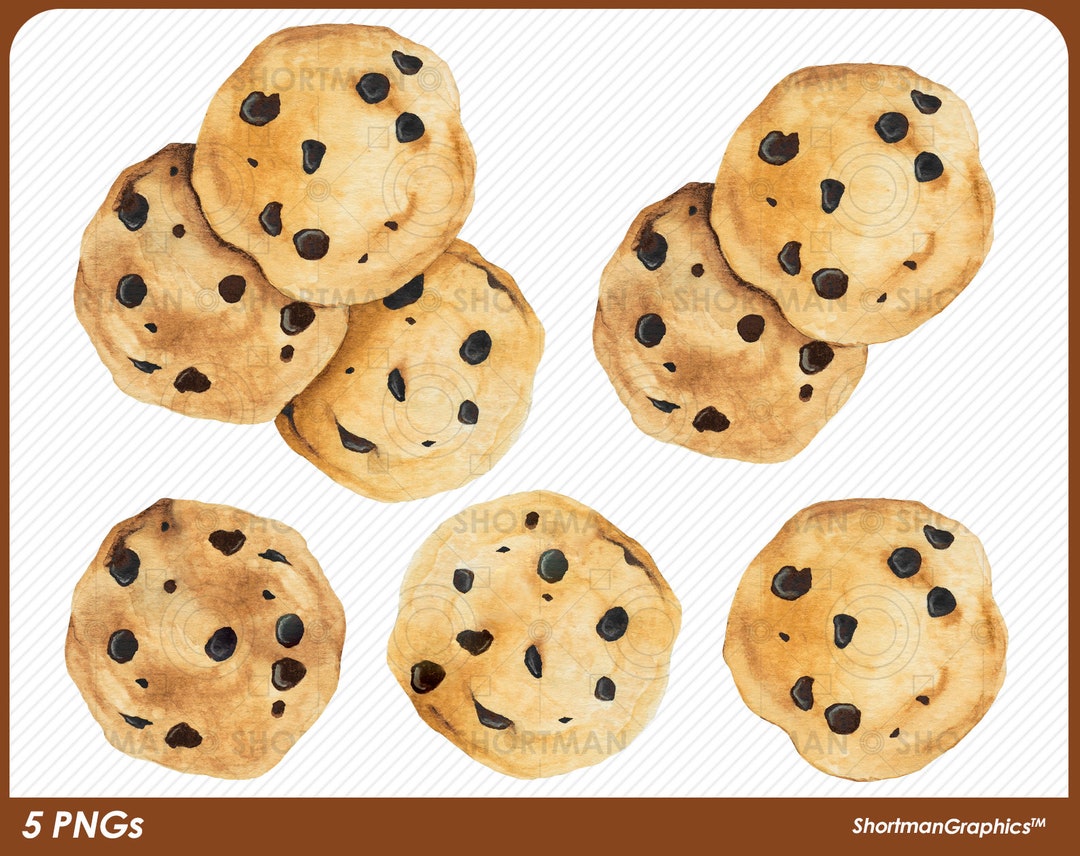 Chocolate Chip Cookie Clipart - Watercolor Cookie PNG Download - Etsy