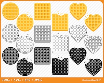 Waffle Clipart - Heart / Square / Round - SVG