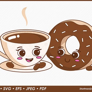 Coffee and Donut Couple Clipart PNG SVG
