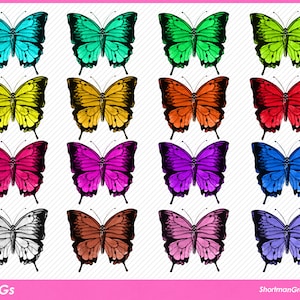 Watercolor Butterflies PNG Clipart - Red, Orange, Yellow, Green, Blue, Purple, Violet, Pink, White