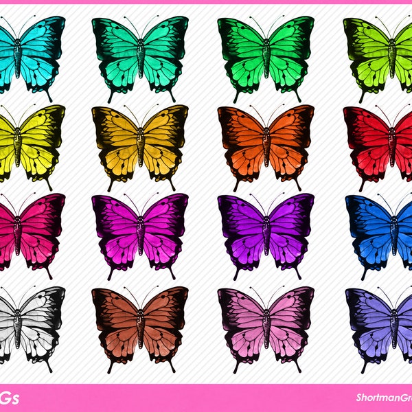 Watercolor Butterflies PNG Clipart - Red, Orange, Yellow, Green, Blue, Purple, Violet, Pink, White