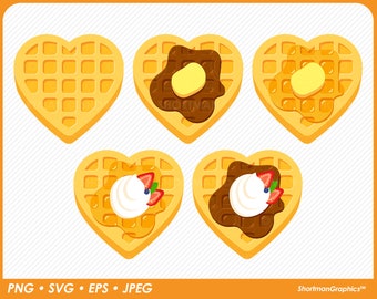Waffle Clipart - Honey or Syrup - Cream & Strawberry - SVG