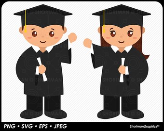 Graduation Boy & Girl - Cap and  Gown - Clipart PNG SVG