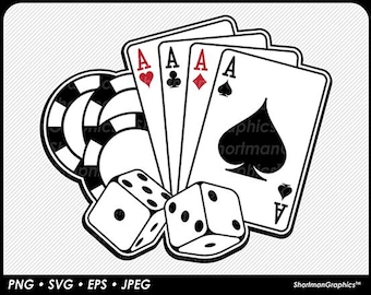Carte da poker con dadi e fiches - Download SVG PNG