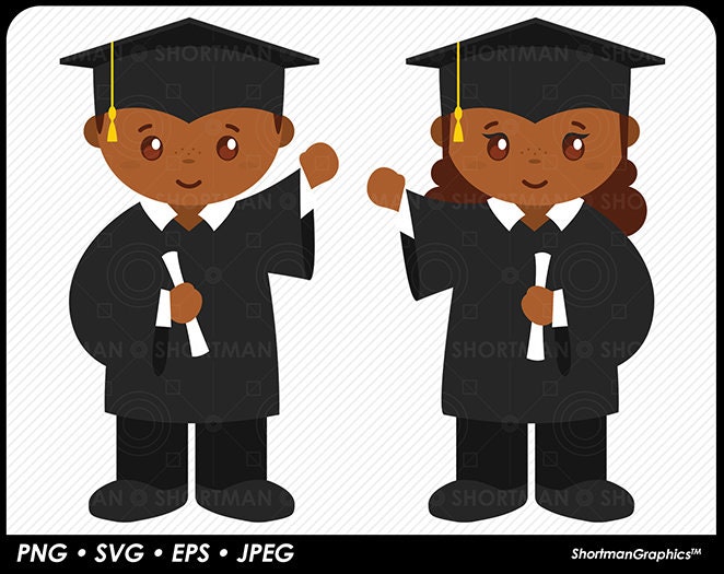 Graduation Boy & Girl - Cap and  Gown - Clipart PNG SVG