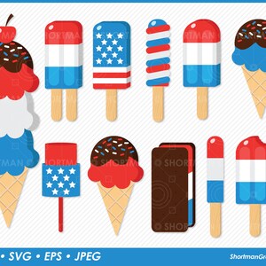 4th of July Ice Cream Clipart, 4th of July clipart, Independence day clipart, Patriotic ice cream