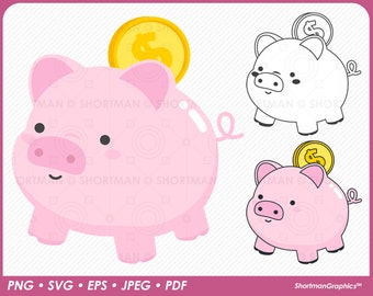 Cute Piggy Bank Clipart - SVG PNG Download