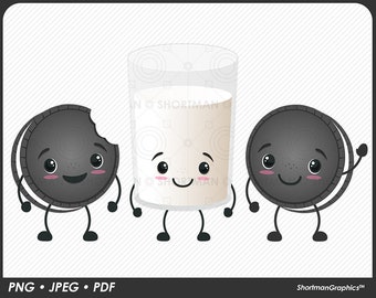 Milk and Cookies Clipart - Instant Download