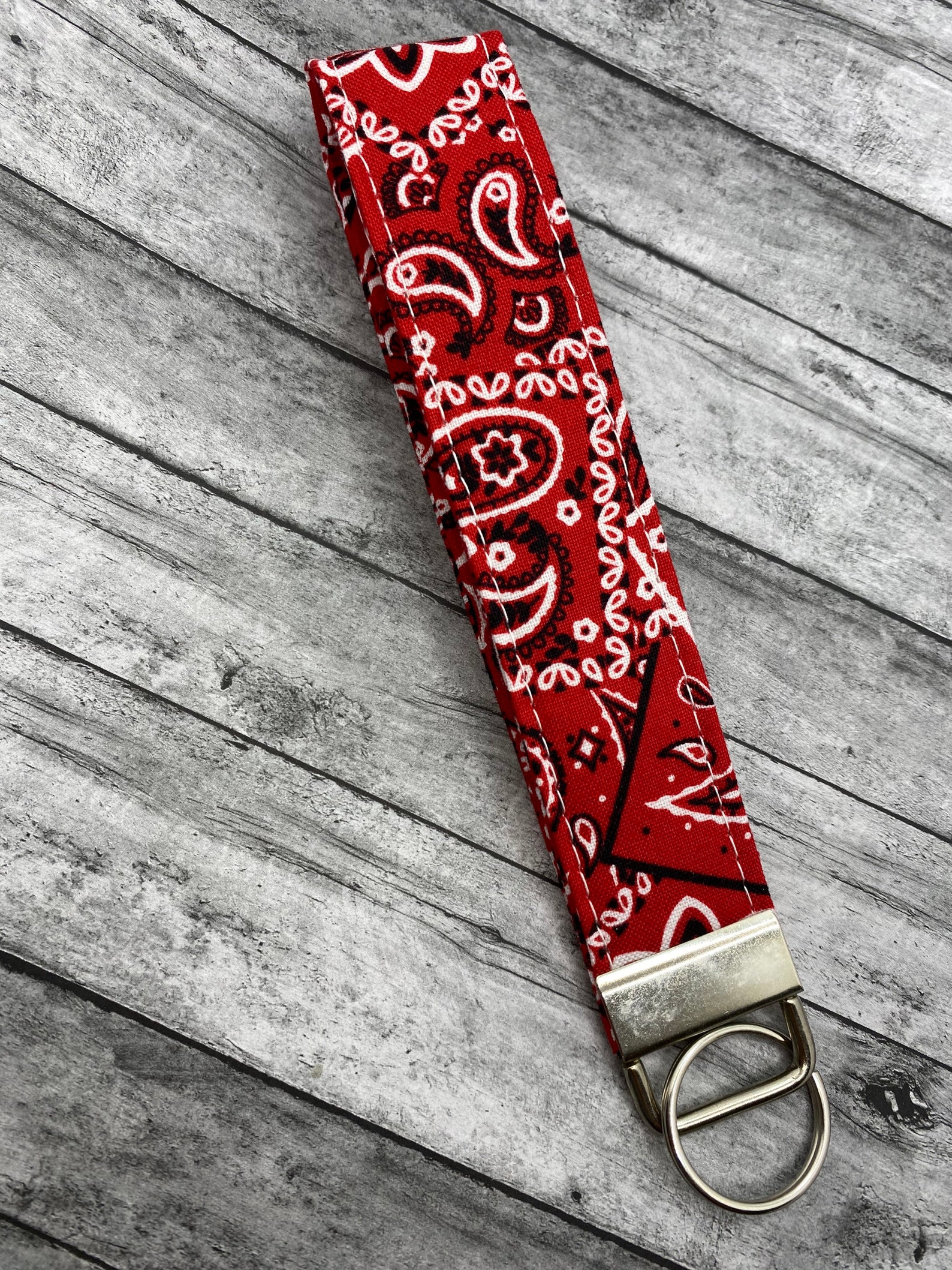 Red bandana Key Fob Keychain Wristlet Etsy