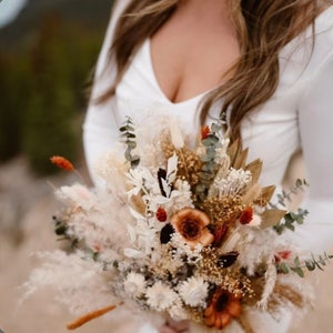 Neutral Rust Pampas Eucalyptus bouquet / Muted earthy tones / Forever Bridal bouquet