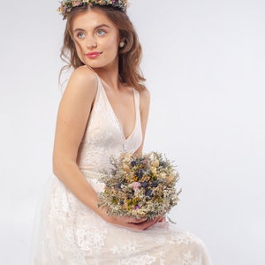 Blue Thistle Dried Flower Bridal Bouquet: French Lavender Wedding