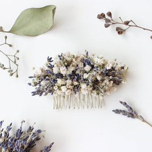 Dried Lavender Babies Breath Hair Comb / Dainty Wedding Floral Comb / Bridal Hair Accessory / Dried Flowers Hair pin clip / Gift for her image 2