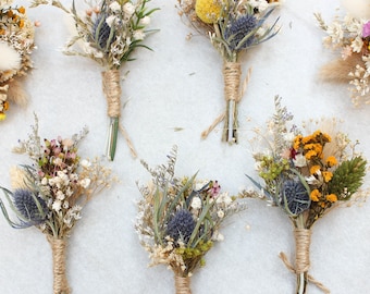 Thistle Boutonniere: Rustic Dried Lavender & Baby's Breath Buttonhole