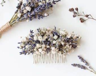 Dried Lavender Babies Breath Hair Comb / Dainty Wedding Floral Comb / Bridal Hair Accessory / Dried Flowers Hair pin clip / Gift for her