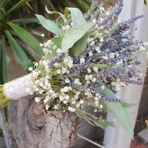 Dried Lavender Bouquet: Eucalyptus & Baby's Breath Wedding Decor