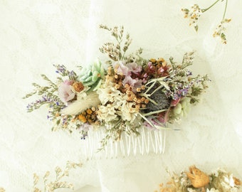 Dry Thistle Hair Comb with succulents / Dainty Wedding Floral Comb / Bridal Hair Accessory / Dried Flowers Comb / Blush Ivory Hair comb