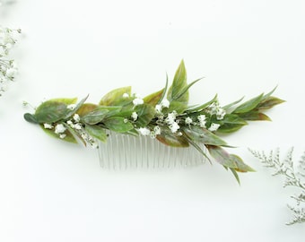 Greenery Hair comb / Babies breath comb / Green leaves Hair accessory / Bridal hair piece / Wedding Hair comb / Dried flowers comb