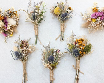 Assorted Thistle Boutonnieres / Rustic Dried flowers boutonniere / Real Lavender Buttonhole / Babies breath dried flowers mini bouquet