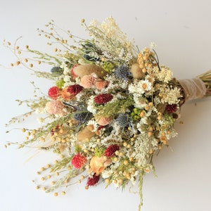 Blue Thistle Burgundy Dried Flowers /Preserved Daisy Flowers Greenery Bouquet /Mix of Blush Peach flowers / Fall Winter Bridal bouquet image 7