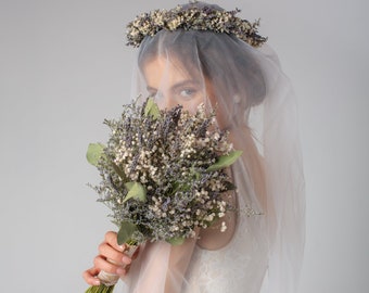 Lavender Bouquet Wedding / Babies breath bouquet with eucalyptus leaves / Dry lavender Bridesmaid bouquet / Lavender bundles Rustic bouquet