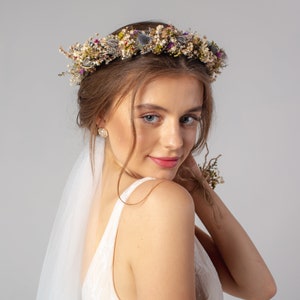 Sustainable Wedding, Blue Thistle Babies breath Flower Crown, Bohemian Wild flowers Crown, Dried Flowers Halo Circlet, Rustic Floral Crown