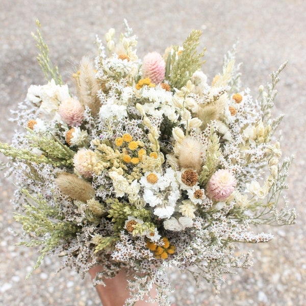 Neutral Wildflowers bouquet / White + Blush + Orange + Greenery Dried flowers / Wedding Bridal Bouquet / Sustainable Wedding