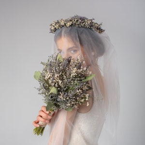 Lavender Bouquet Wedding / Babies breath bouquet with eucalyptus leaves / Dry lavender Bridesmaid bouquet / Lavender bundles Rustic bouquet