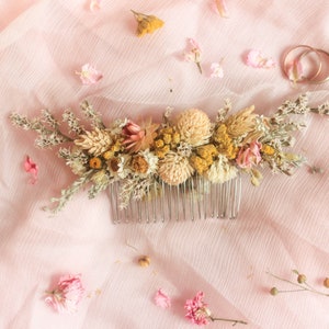 Wild flowers Hair comb / Dry flowers comb / Natural blush comb with yellow-orange flowers accent / Brides Hair Accessories image 2