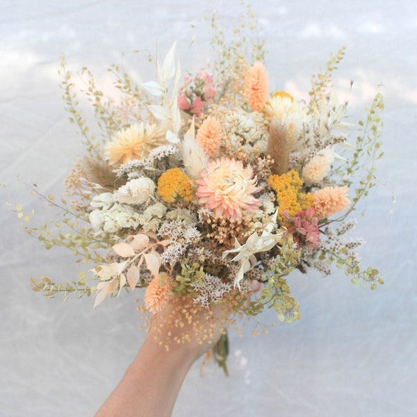 Peach Dream Pink Dried Flowers Bouquet / Preserved Flowers Bouquet / Wedding Bridal bouquet / Natural Greenery Bouquet in Spring color