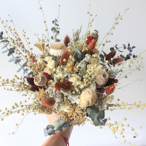 Neutral Rust tone Bridal Bouquet / Eucalyptus Greenery bouquet for Wedding / Bride and Bridesmaid bouquet / Wildflowers Grass Dried bouquet image 8