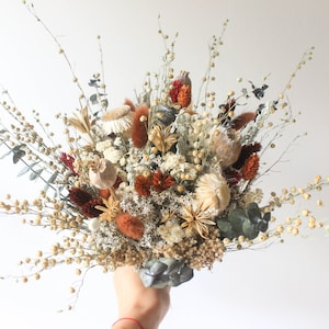 Neutral Rust tone Bridal Bouquet / Eucalyptus Greenery bouquet for Wedding / Bride and Bridesmaid bouquet / Wildflowers Grass Dried bouquet image 1