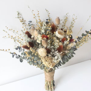 Neutral Rust tone Bridal Bouquet / Eucalyptus Greenery bouquet for Wedding / Bride and Bridesmaid bouquet / Wildflowers Grass Dried bouquet image 3