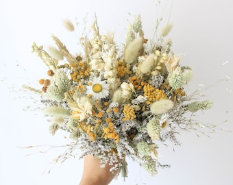 Light + Airy Bouquet Pastel / Orange Cream light greenery bouquet / Dried muted tone wildflowers arrangement