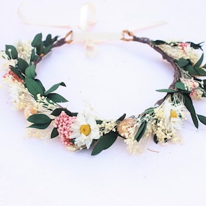 Margriet groen kroon / blush gedroogde bloem kroon / neutrale bloemen meisje bloemen kroon / baby shower bruids douche cadeau / eucalyptus kroon