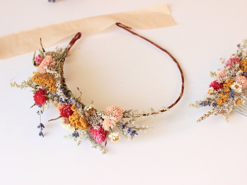 Burgundy Flowers Wedding Set / Colorful Pink Blush Purple English Lavender Headpiece / Tropical Flower Crown / Daisy Wedding image 3