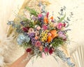 Dried Rose mixed Wildflowers Bouquet / Dried flowers Wedding bouquet / Neutral colorful bouquet with eucalyptus greenery