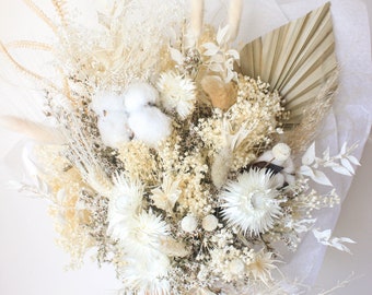 Pampas Grass White Flowers Bouquet / Palm Spear Bridal Bouquet / Babies Breath Flowers for Wedding / Home Decoration dried Cotton Ball